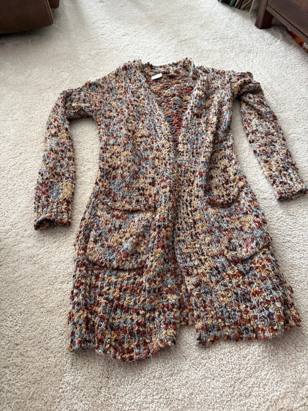 Daytrip Multicolor Open-Front Knit Cardigan in Rust, Cream & Gray